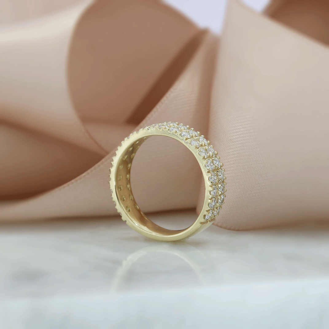 9ct Yellow Gold Wide Double Row Laboratory Grown Diamond Ring 1.40ct