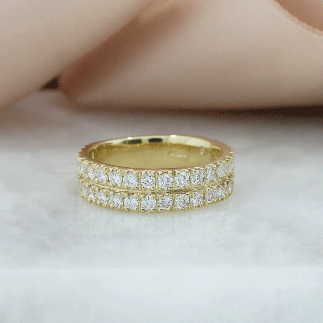 9ct Yellow Gold Wide Double Row Laboratory Grown Diamond Ring 1.40ct