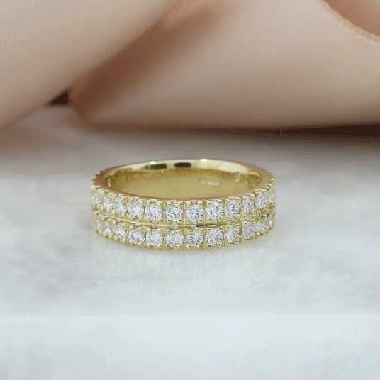 9ct Yellow Gold Wide Double Row Laboratory Grown Diamond Ring 1.40ct