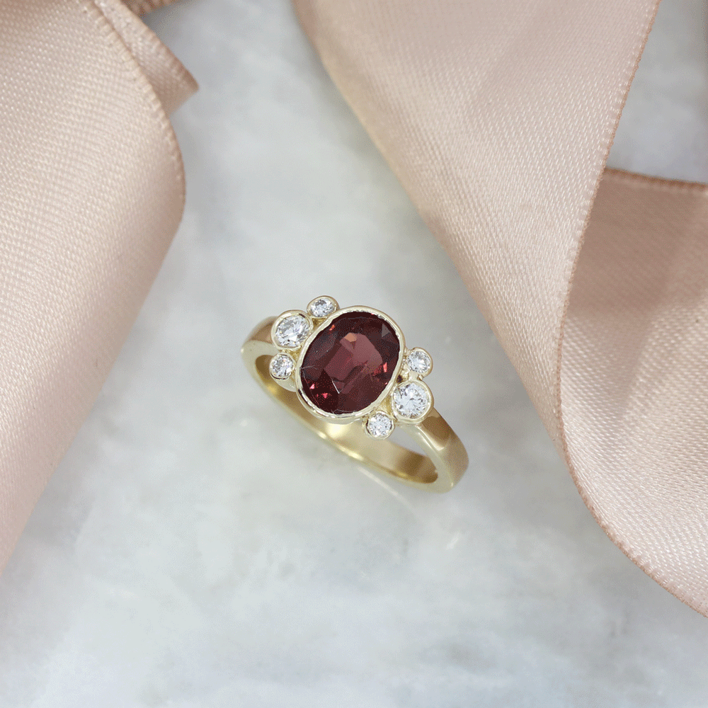 9ct Gold Deep Pink Tourmaline & Lab Grown Diamonds Dress Ring