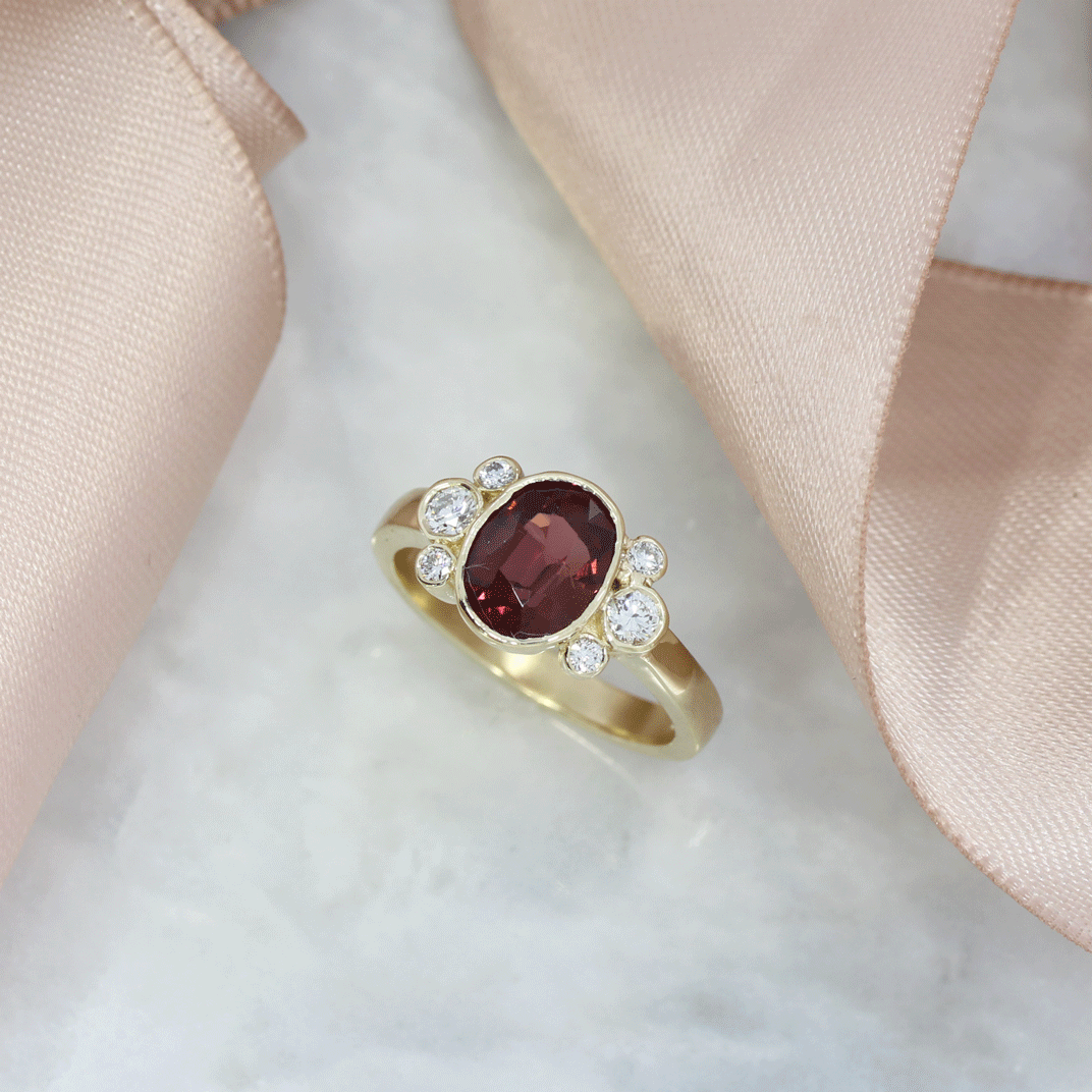 9ct Gold Deep Pink Tourmaline & Lab Grown Diamonds Dress Ring