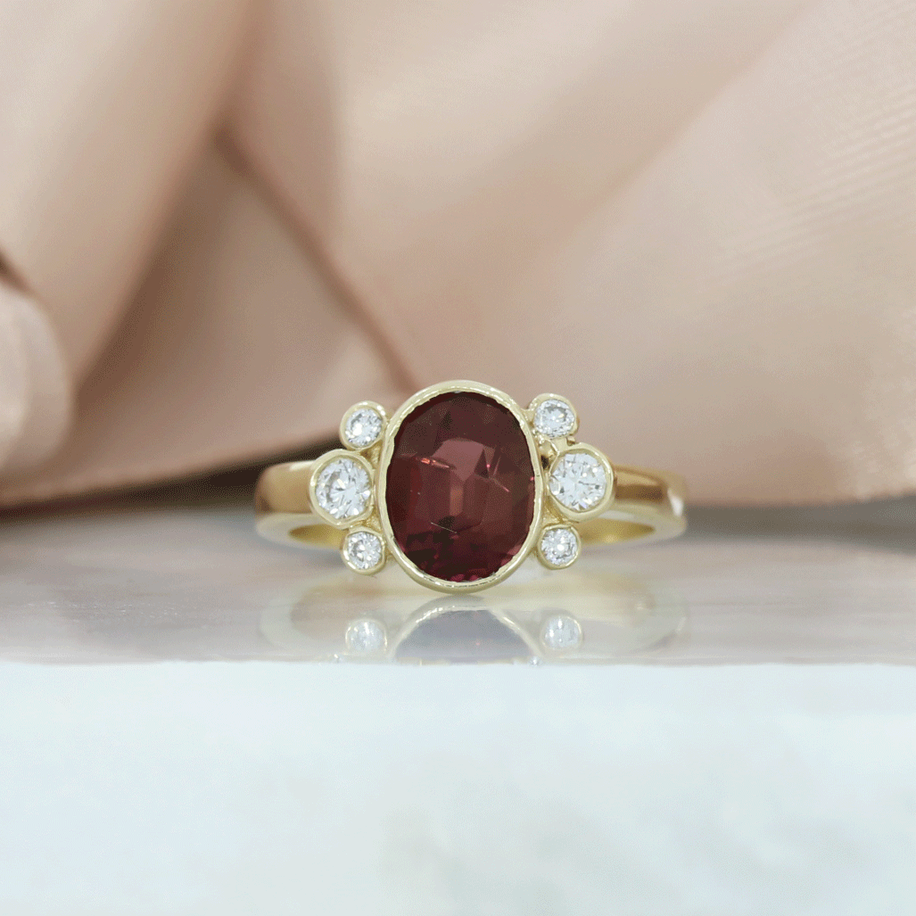 9ct Gold Deep Pink Tourmaline & Lab Grown Diamonds Dress Ring