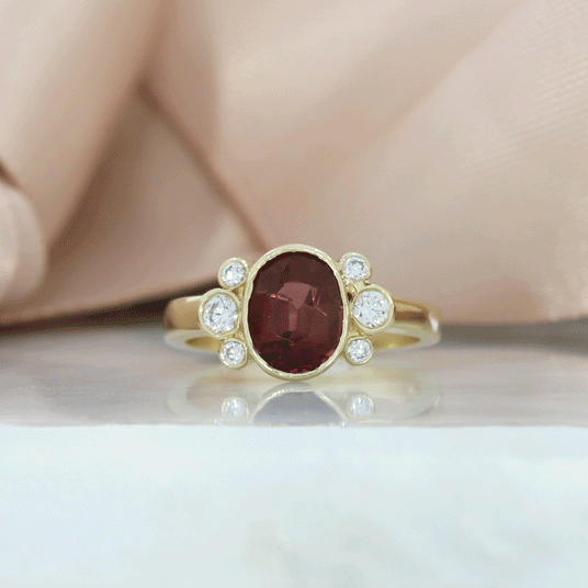 9ct Gold Deep Pink Tourmaline & Lab Grown Diamonds Dress Ring