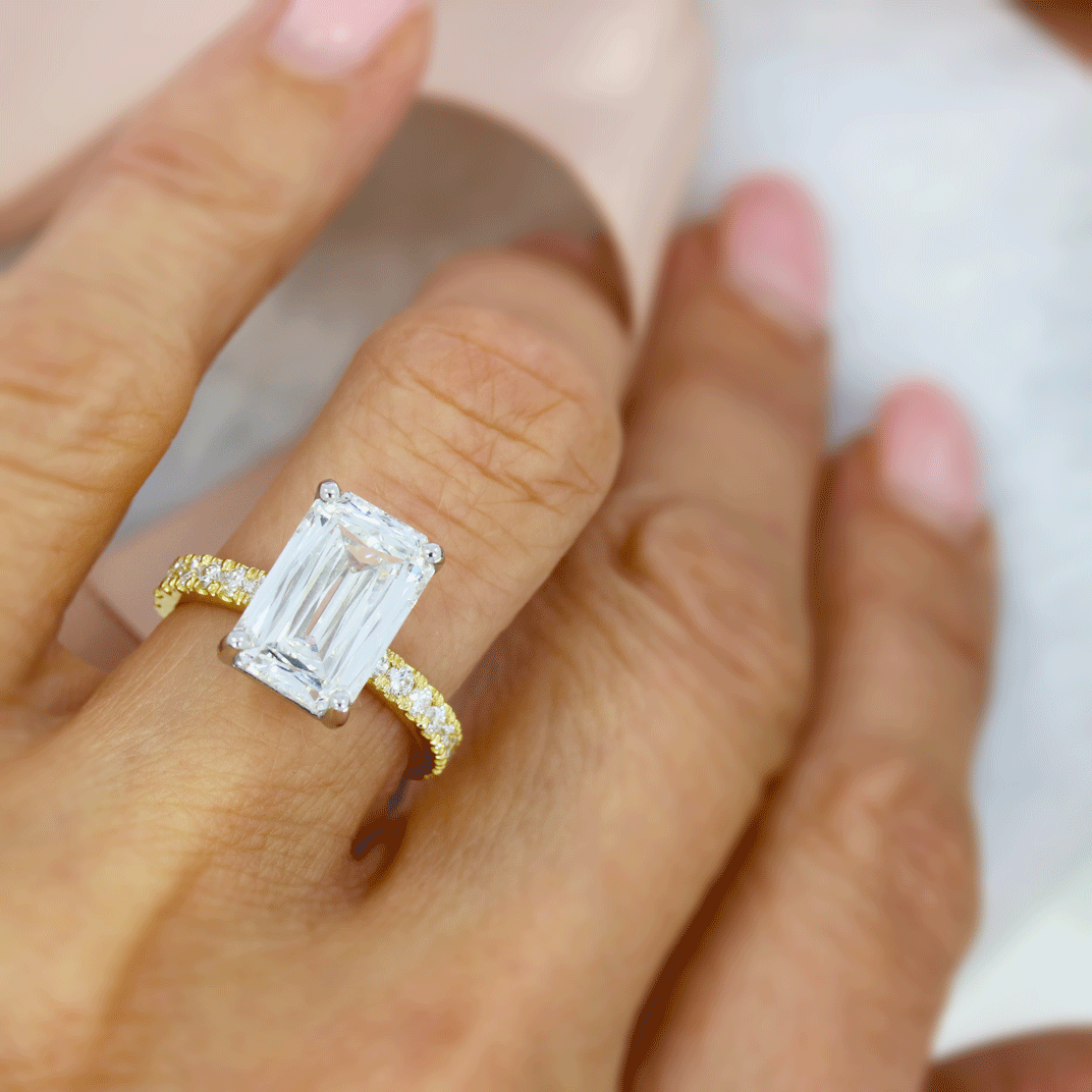 18ct Gold & Plat Certified Emerald Cut Lab Grown Diamond Solitaire Ring Approx 5.00ct D-F VVS-VS