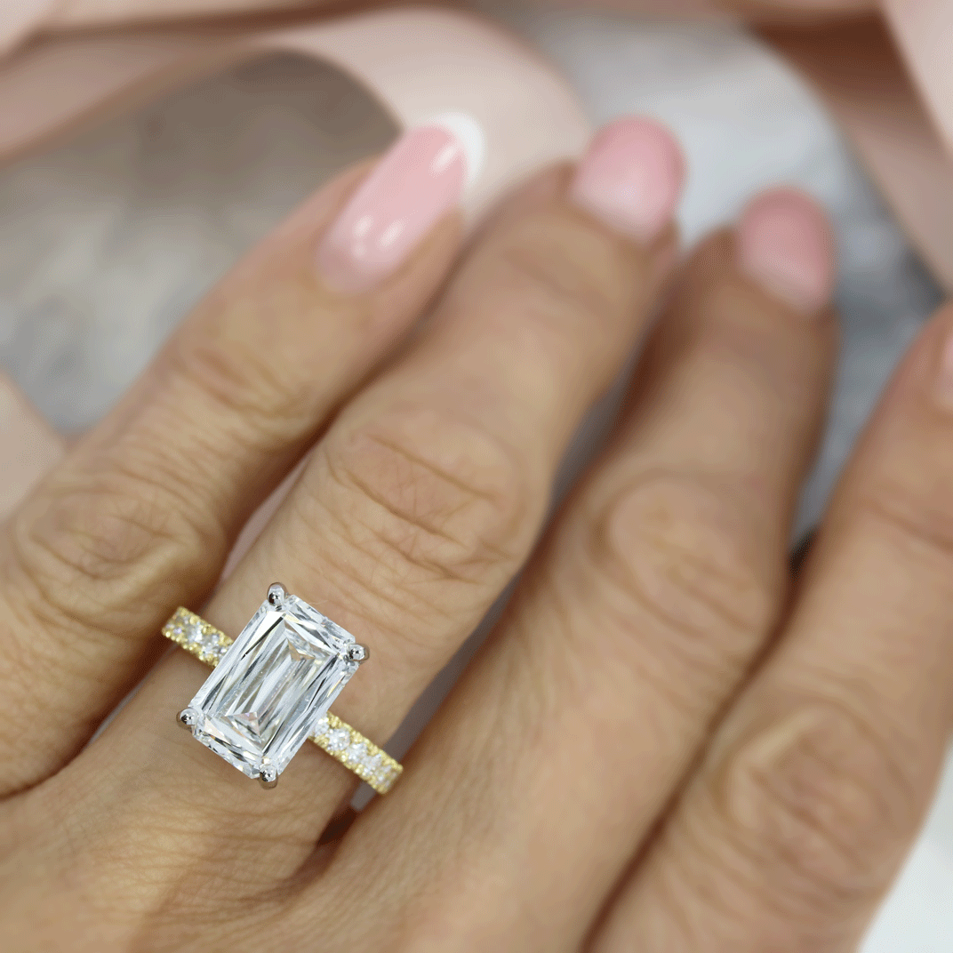 18ct Gold & Plat Certified Emerald Cut Lab Grown Diamond Solitaire Ring Approx 5.00ct D-F VVS-VS