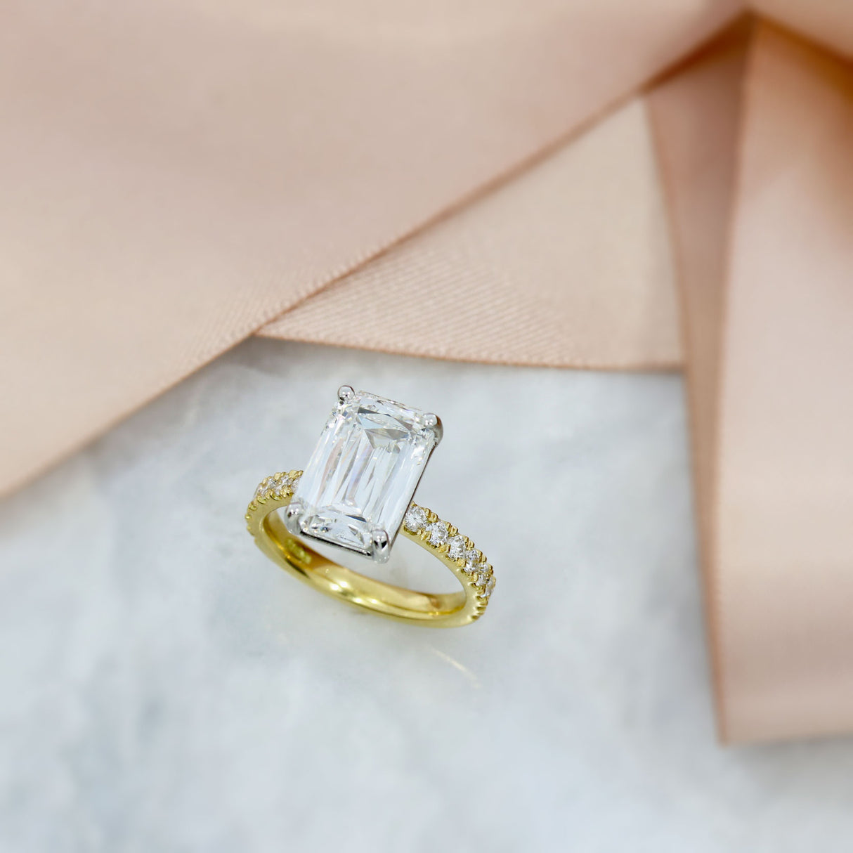 18ct Gold & Plat Certified Emerald Cut Lab Grown Diamond Solitaire Ring Approx 5.00ct D-F VVS-VS