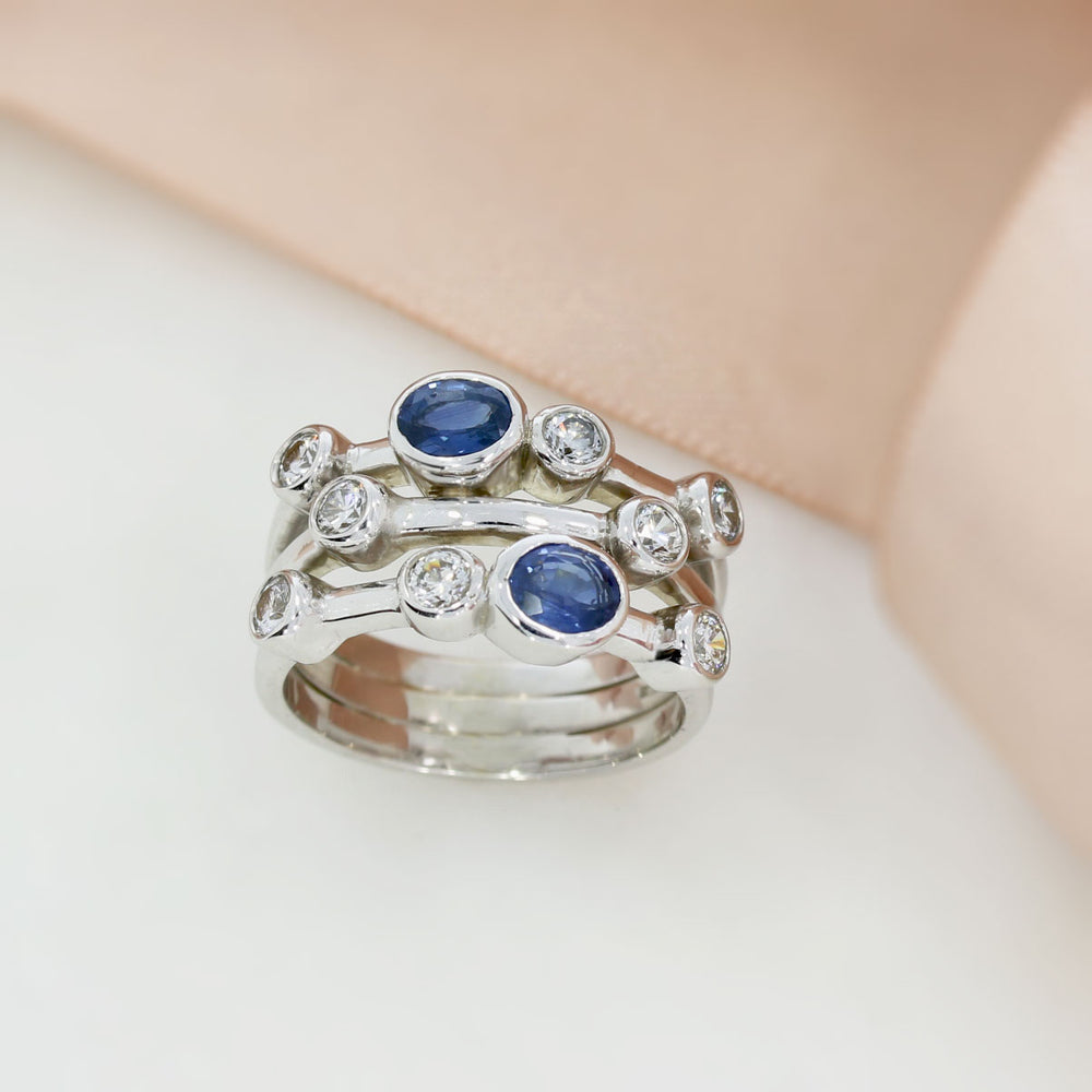 9ct Gold Sapphire & Laboratory Grown Diamond Bubble Ring