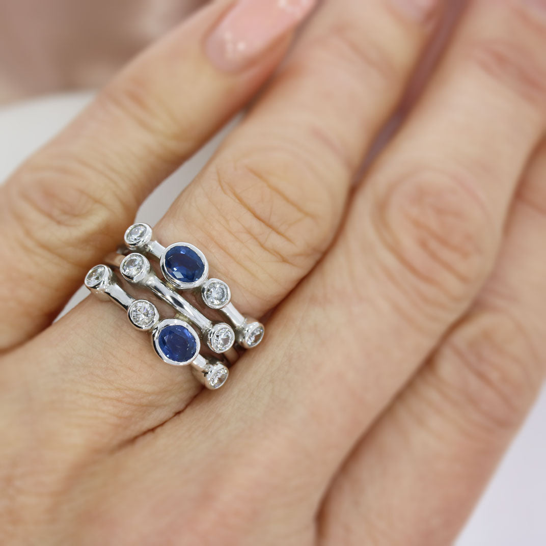 9ct Gold Sapphire & Laboratory Grown Diamond Bubble Ring