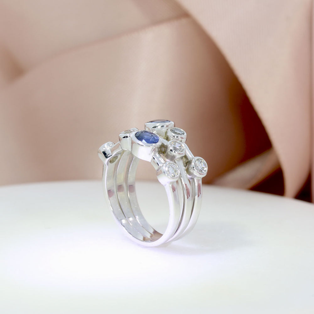 9ct Gold Sapphire & Laboratory Grown Diamond Bubble Ring