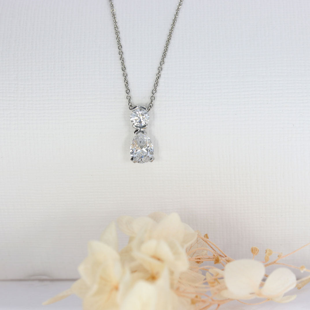 Platinum Lab Grown Diamond Pear Shaped Diamond Pendant with Round Set Above 0.89ct 18Inch