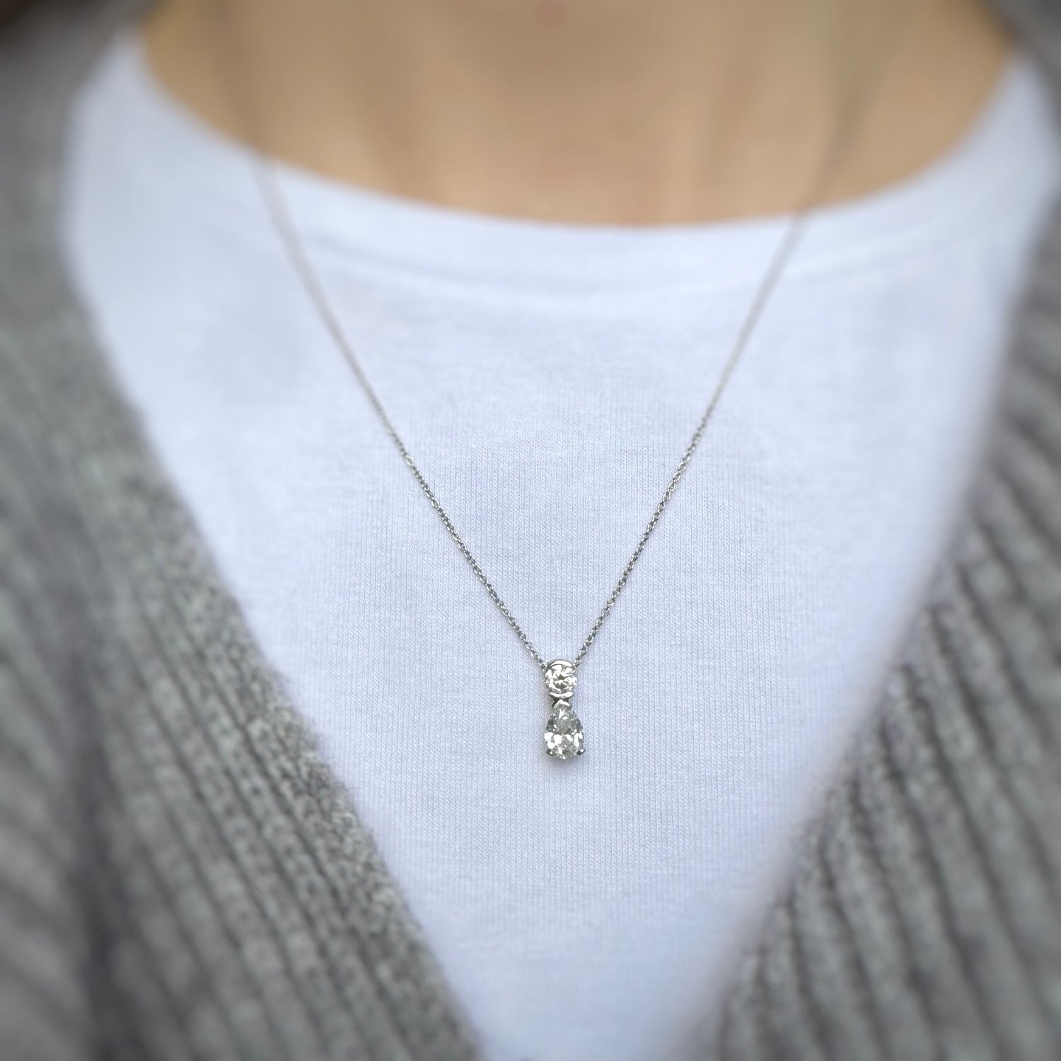 Platinum Lab Grown Diamond Pear Shaped Diamond Pendant with Round Set Above 0.89ct 18Inch