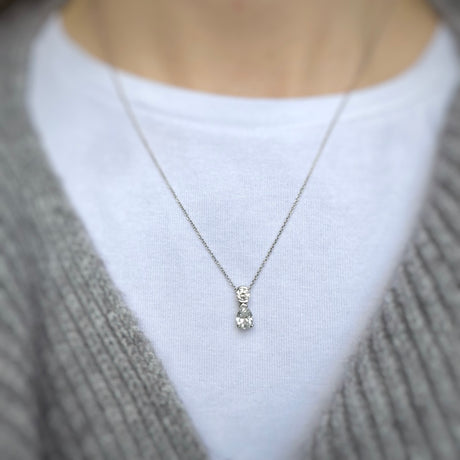 Platinum Lab Grown Diamond Pear Shaped Diamond Pendant with Round Set Above 0.89ct 18Inch