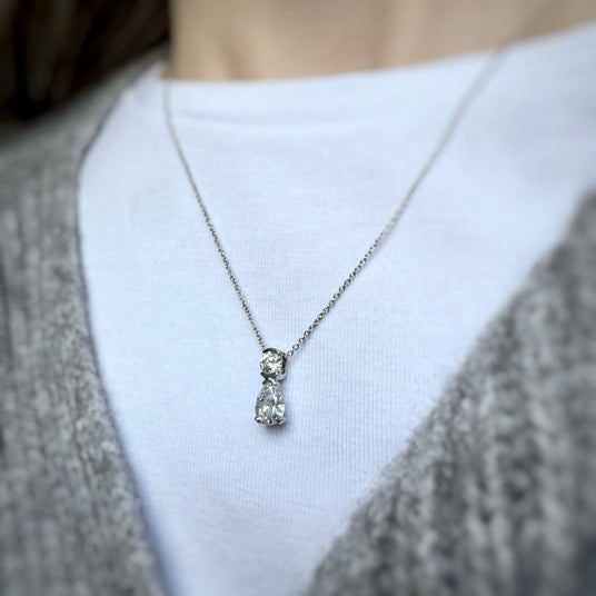 Platinum Lab Grown Diamond Pear Shaped Diamond Pendant with Round Set Above 0.89ct 18Inch