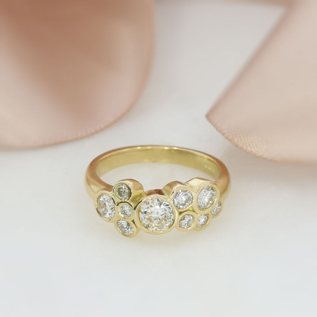 18ct Yellow Gold Diamond Bubble Ring 1.28ct