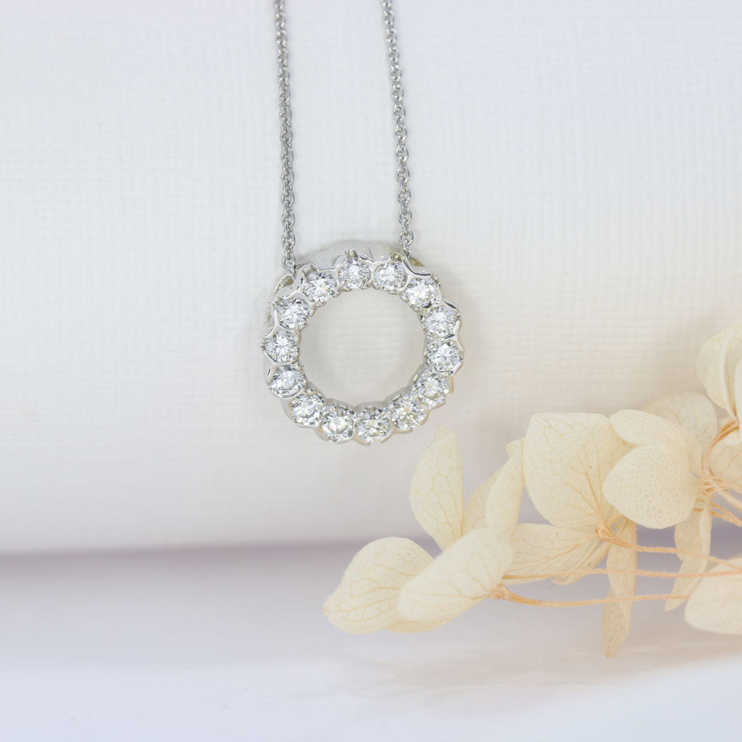 9ct White Gold Circle Pendant with Laboratory Grown Diamonds 0.80ct 18Inch