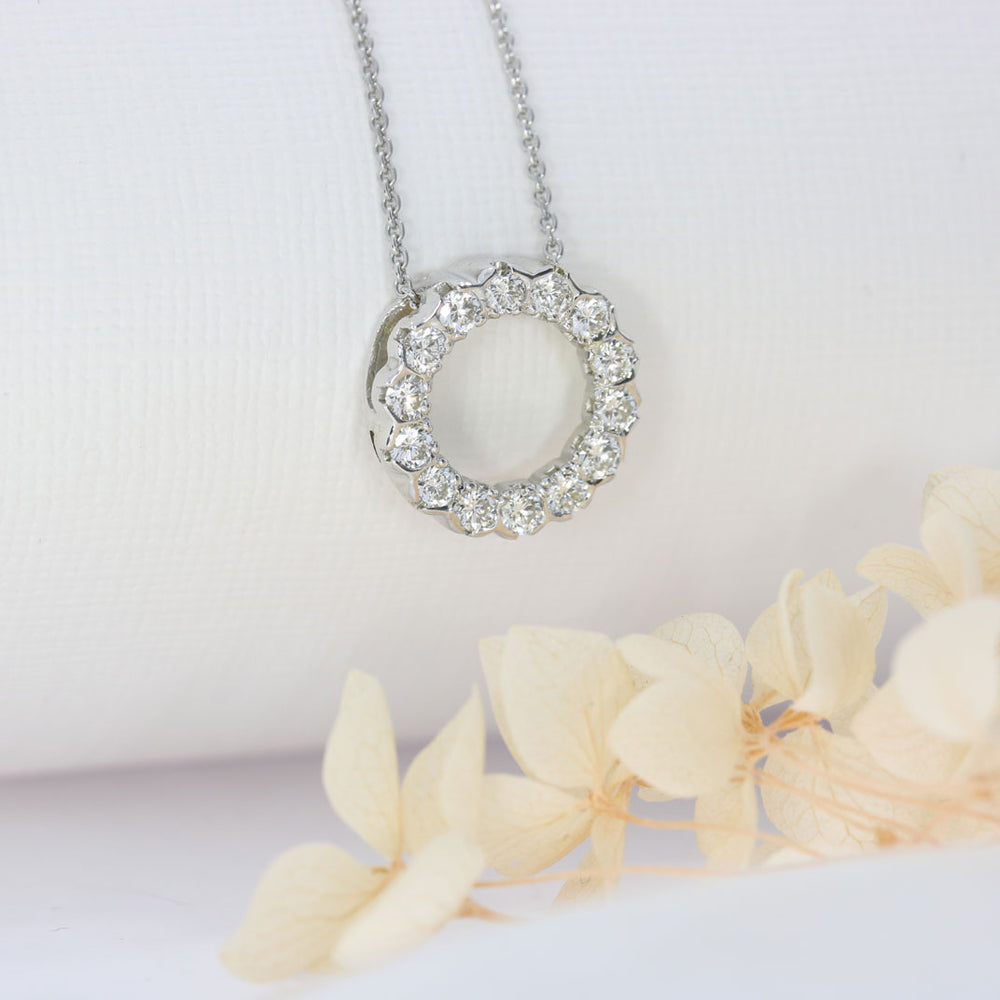 9ct White Gold Circle Pendant with Laboratory Grown Diamonds 0.80ct 18Inch