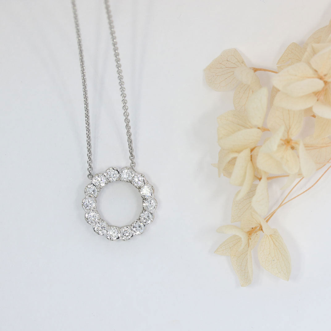 9ct White Gold Circle Pendant with Laboratory Grown Diamonds 0.80ct 20 Inch