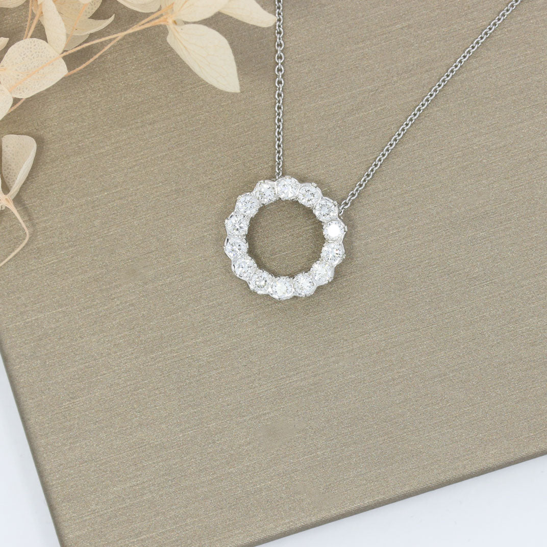 9ct White Gold Circle Pendant with Laboratory Grown Diamonds 0.80ct 20 Inch