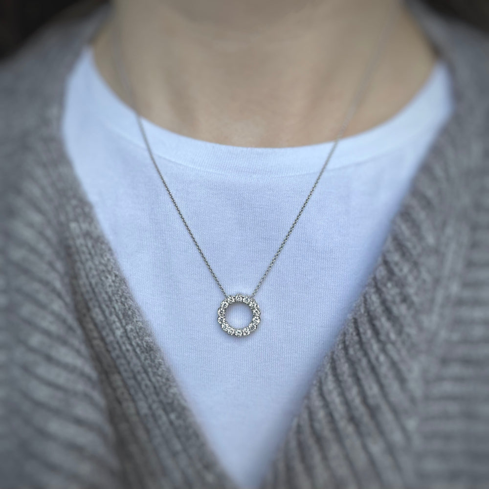 9ct White Gold Circle Pendant with Laboratory Grown Diamonds 0.80ct 18Inch