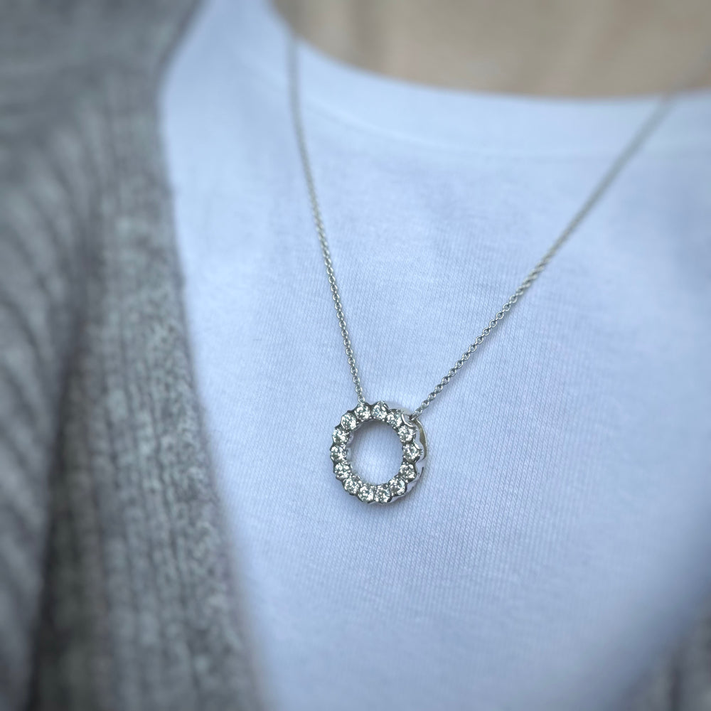 9ct White Gold Circle Pendant with Laboratory Grown Diamonds 0.80ct 18Inch