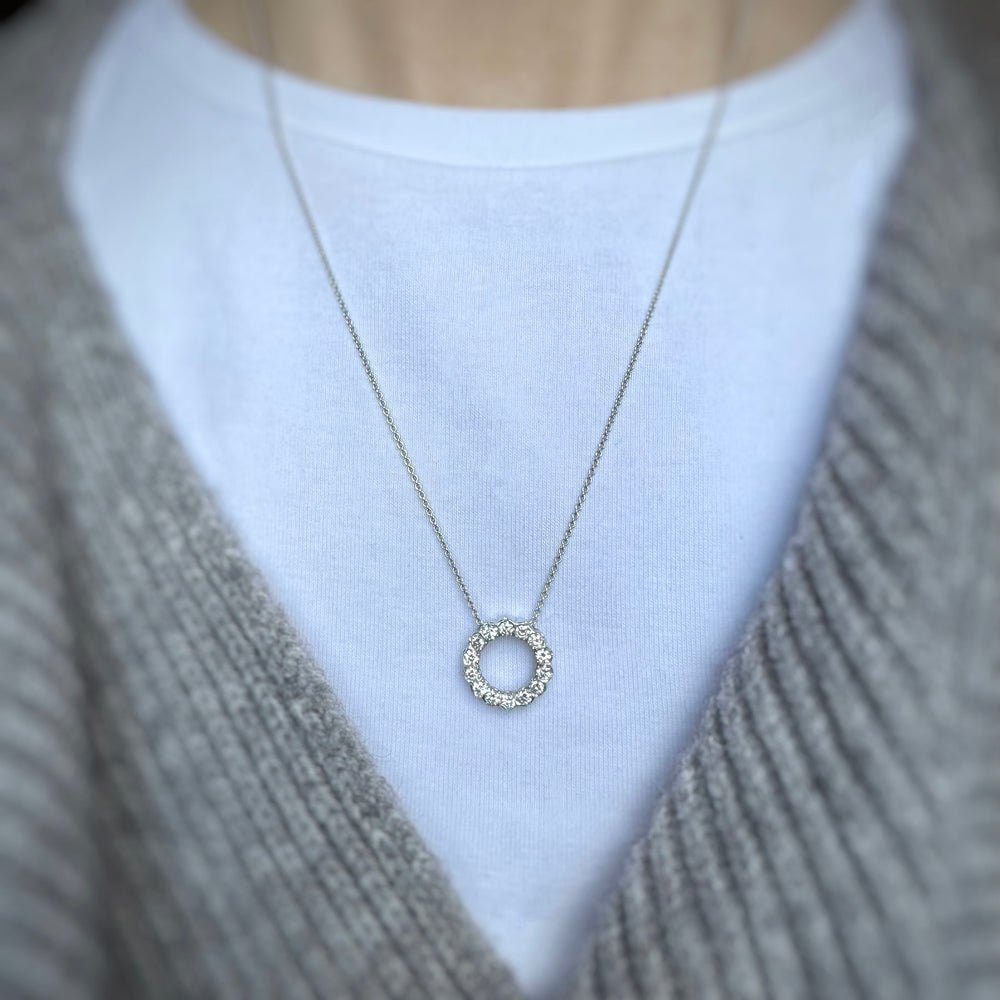 9ct White Gold Circle Pendant with Laboratory Grown Diamonds 0.80ct 20 Inch