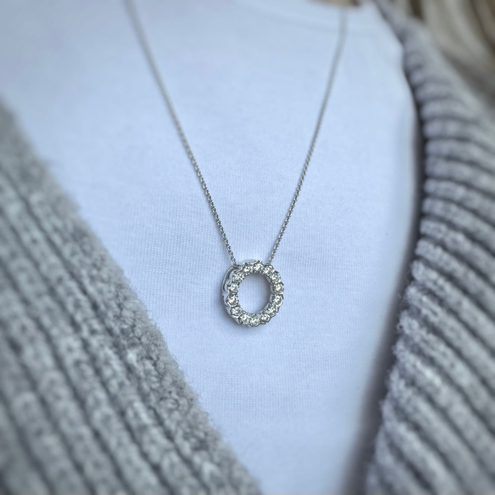 9ct White Gold Circle Pendant with Laboratory Grown Diamonds 0.80ct 20 Inch