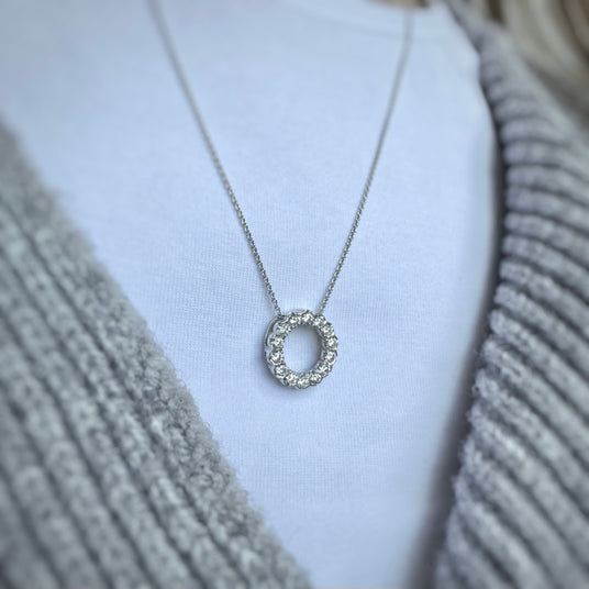 9ct White Gold Circle Pendant with Laboratory Grown Diamonds 0.80ct 20 Inch