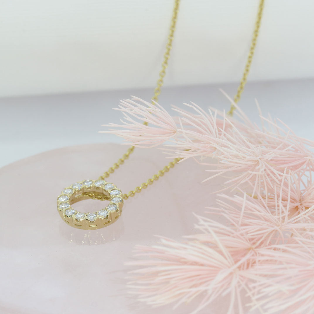 9ct Yellow Gold Polo Circle Pendant with Laboratory Grown Diamonds 0.80ct 20Inch