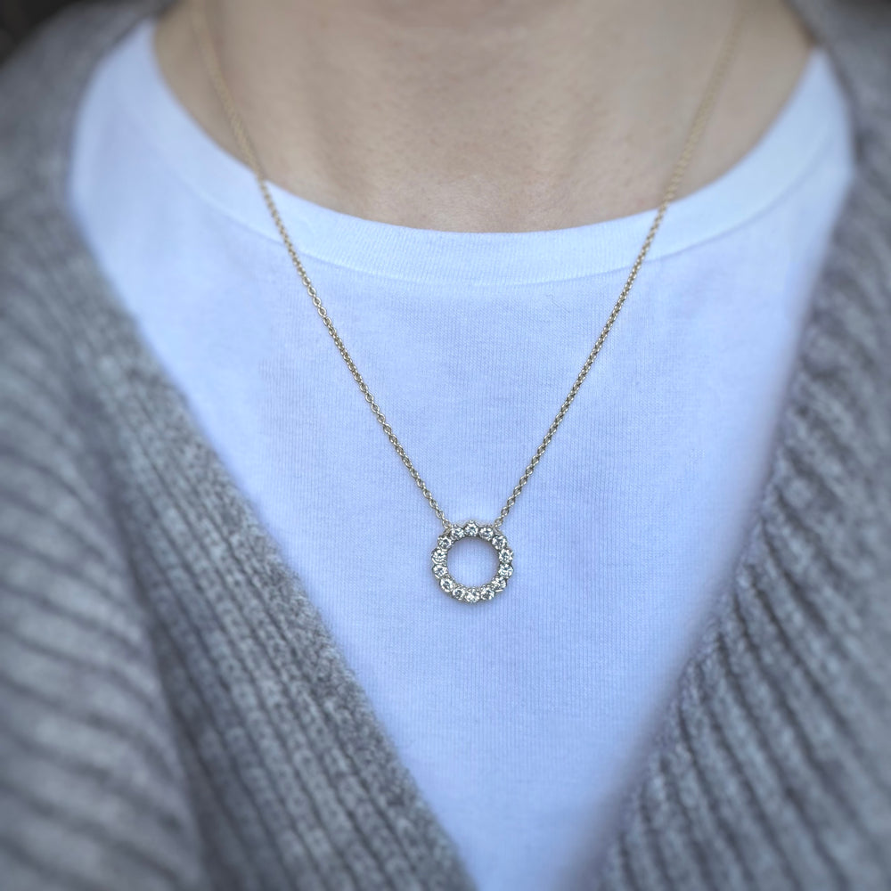 9ct Yellow Gold Circle Pendant with Laboratory Grown Diamonds 0.80ct 18Inch