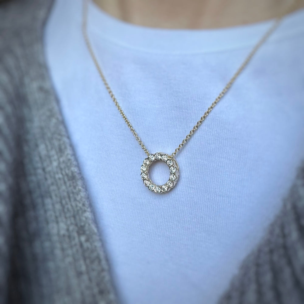 9ct Yellow Gold Circle Pendant with Laboratory Grown Diamonds 0.80ct 18Inch