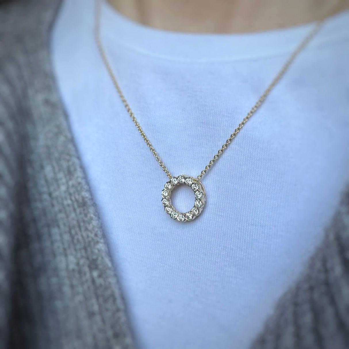 9ct Yellow Gold Circle Pendant with Laboratory Grown Diamonds 0.80ct 18Inch