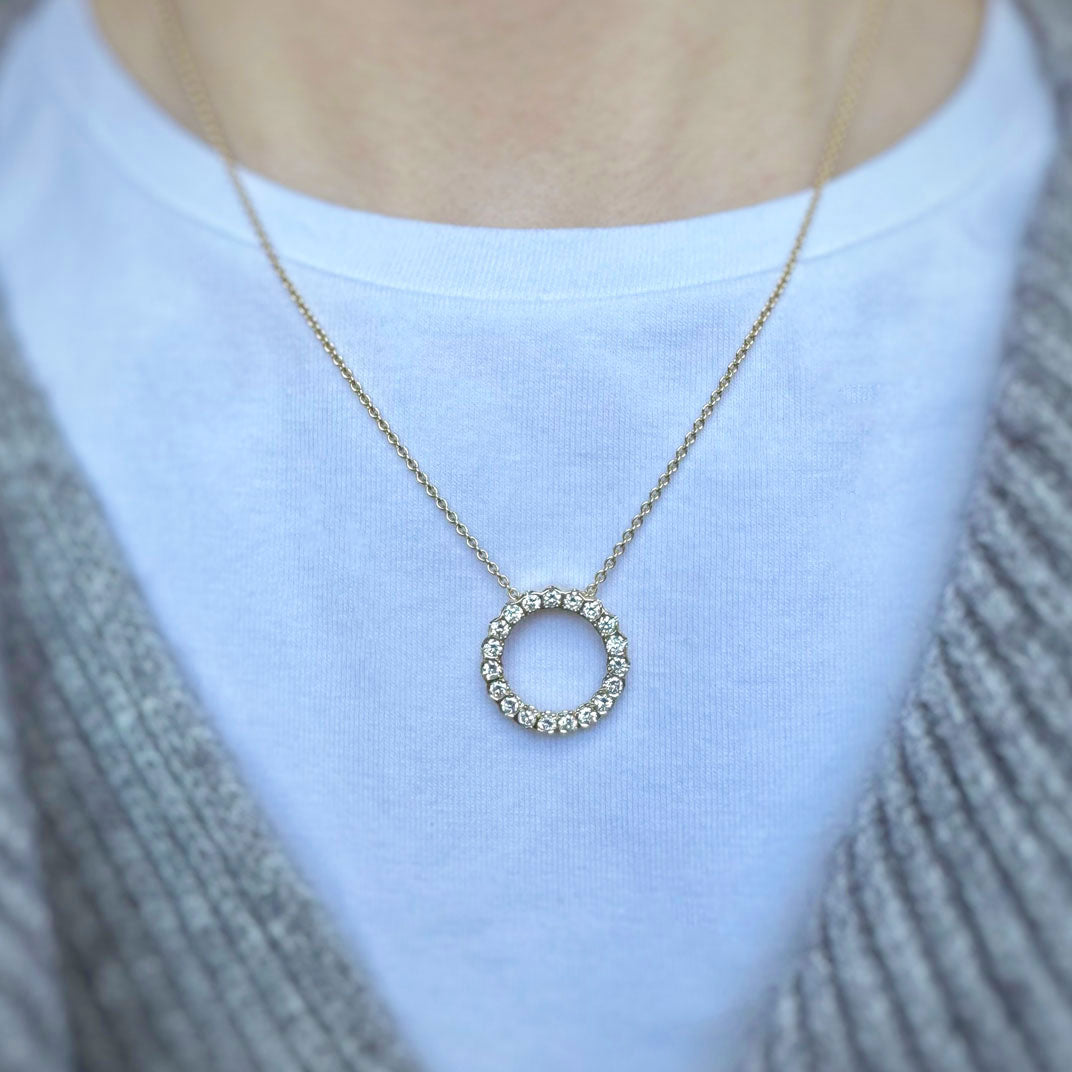 9ct Yellow Gold Circle Pendant with Lab Grown Diamonds 0.98ct D-F VVS 20 Inch