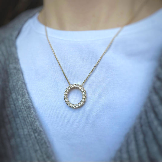 9ct Yellow Gold Circle Pendant with Lab Grown Diamonds 0.98ct 18 Inch
