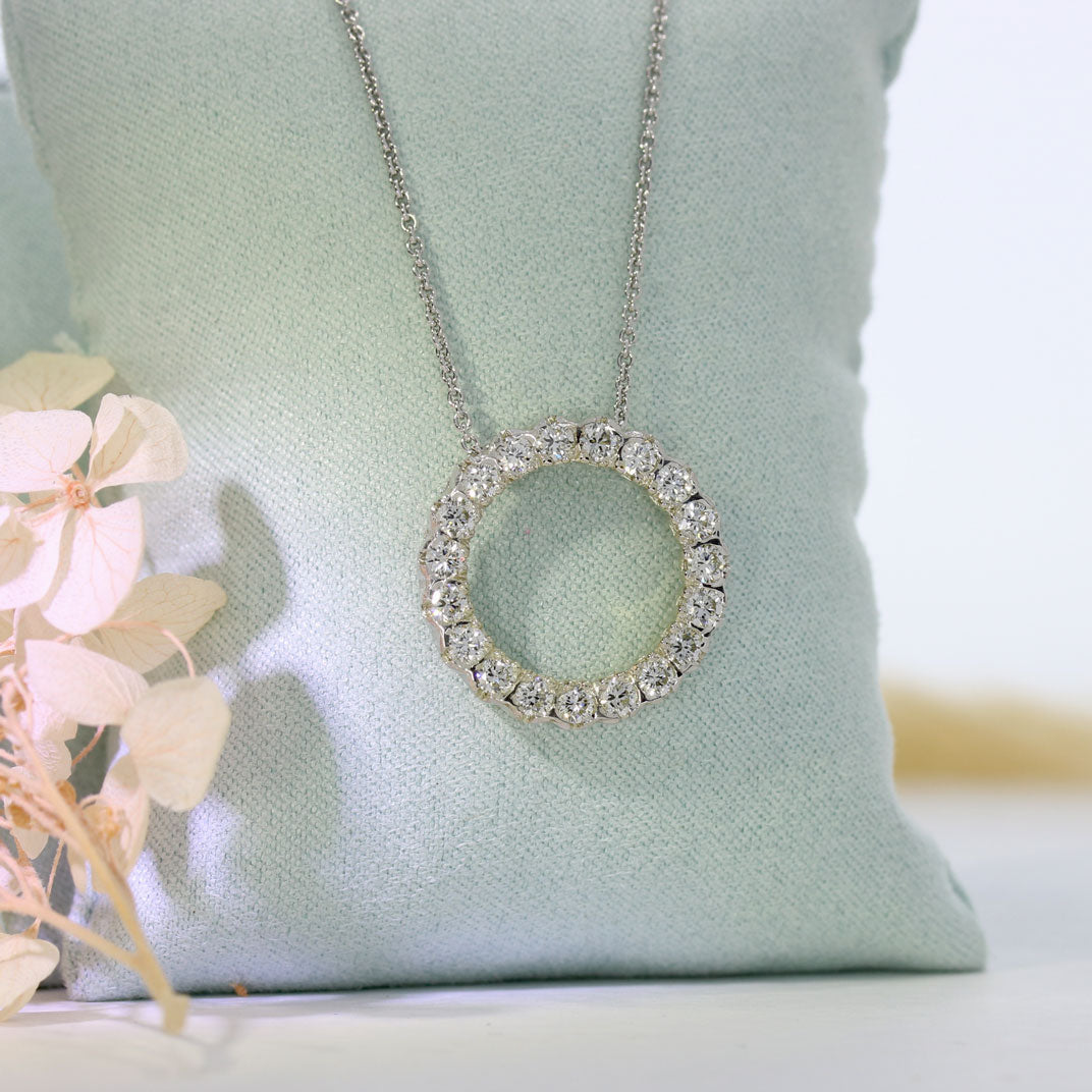 9ct White Gold Circle Pendant with Laboratory Grown Diamonds 0.98ct D-F VVS