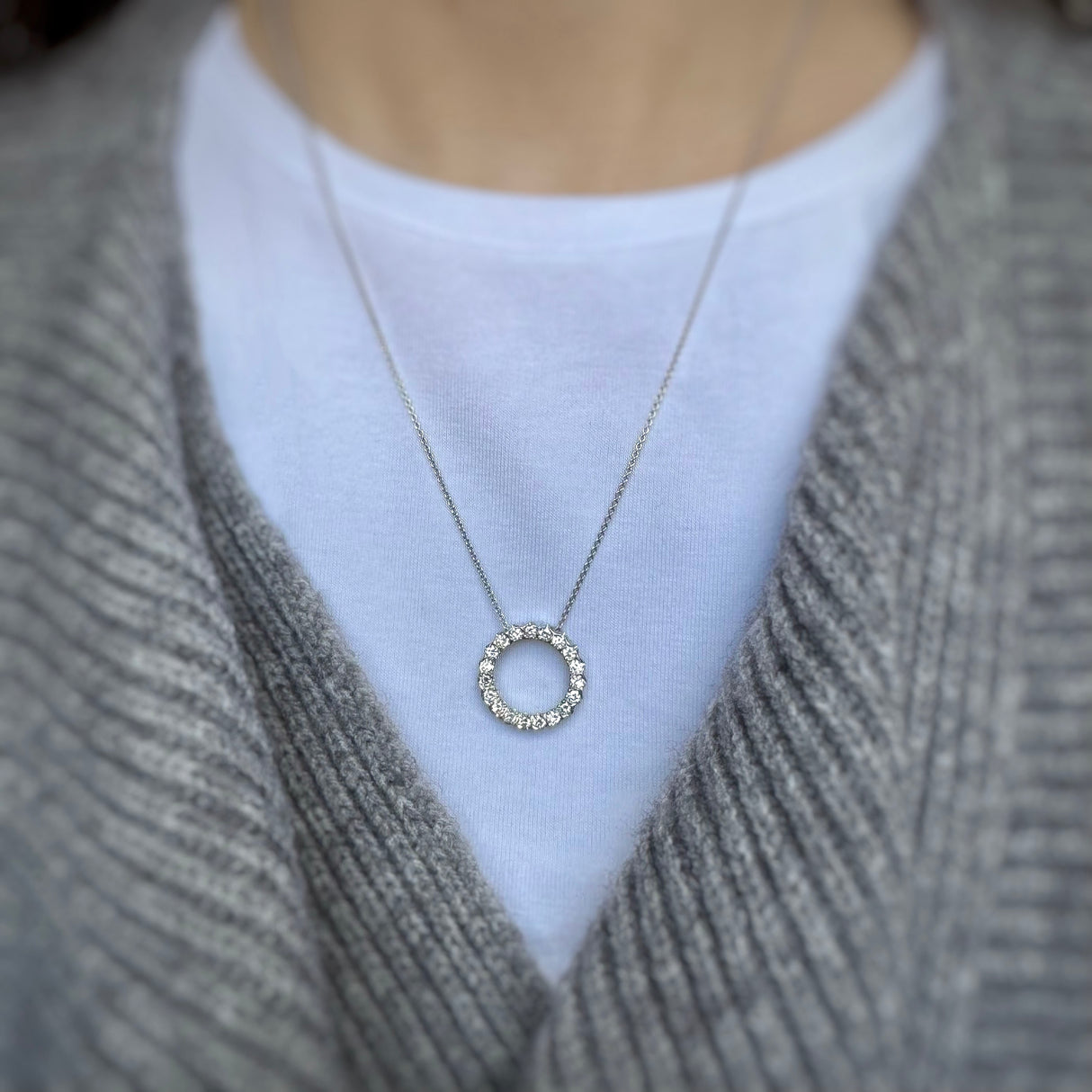 9ct White Gold Circle Pendant with Laboratory Grown Diamonds 0.98ct D-F VVS