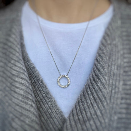 9ct White Gold Circle Pendant with Laboratory Grown Diamonds 0.98ct D-F VVS