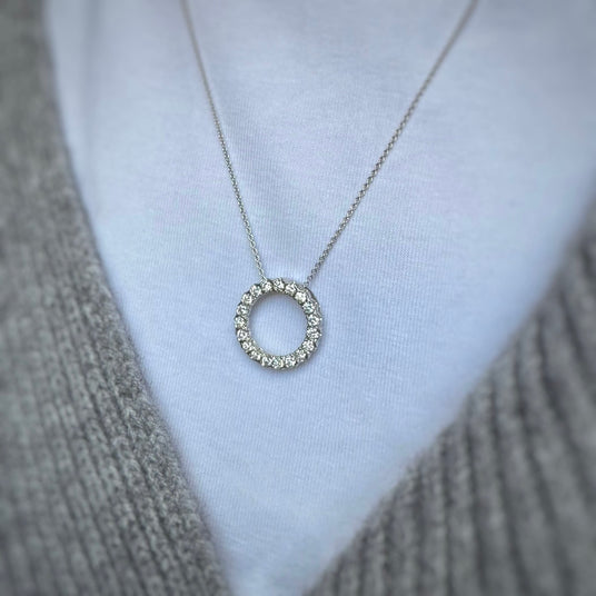 9ct White Gold Circle Pendant with Laboratory Grown Diamonds 0.98ct D-F VVS