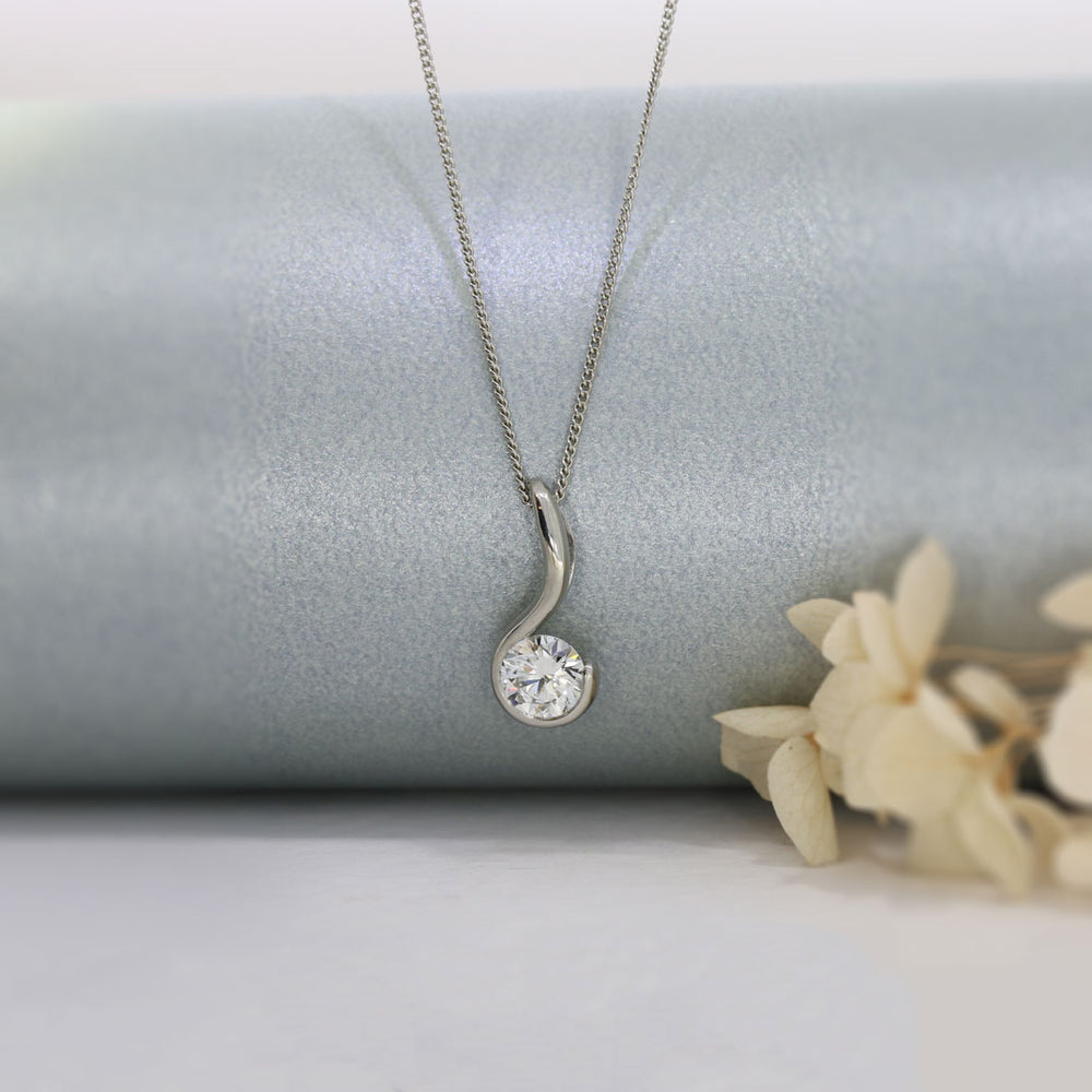 Platinum Rub Over Set Certified Lab Grown Diamond Solitaire Drop Pendant 1.00ct E VS1