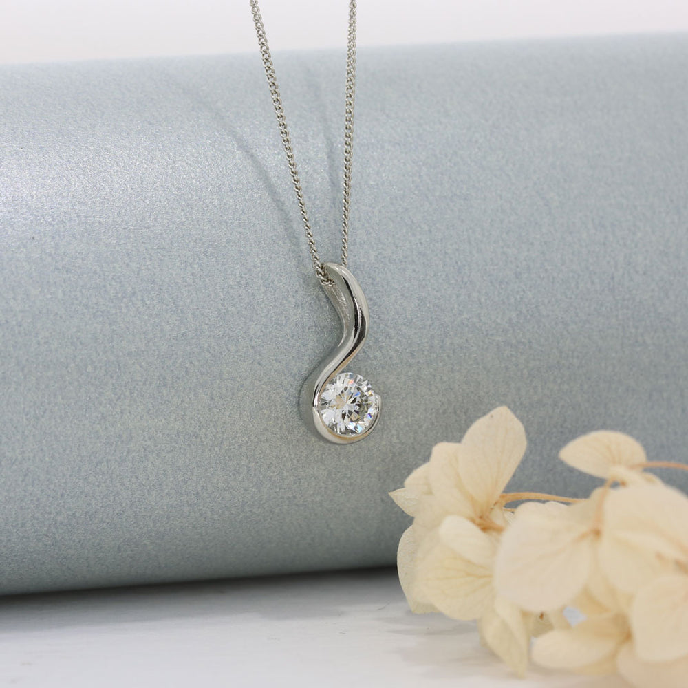 Platinum Rub Over Set Certified Lab Grown Diamond Solitaire Drop Pendant 1.00ct E VS1