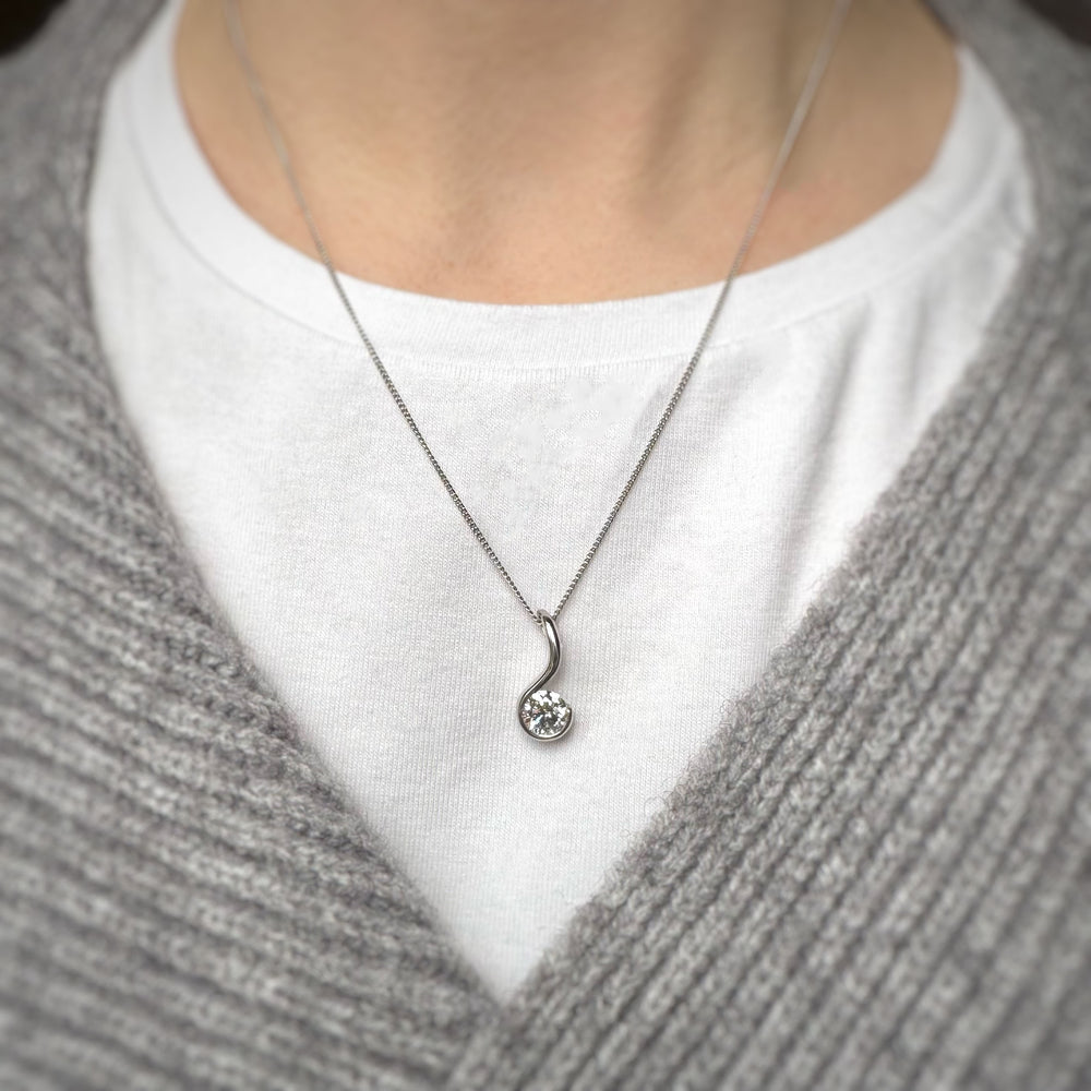 Platinum Rub Over Set Certified Lab Grown Diamond Solitaire Drop Pendant 1.00ct E VS1