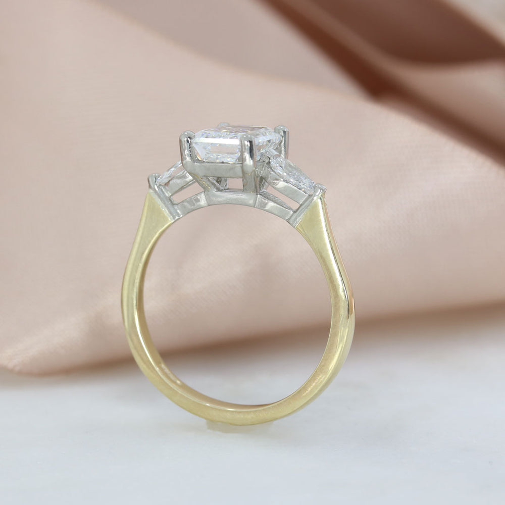 9ct Gold & Platinum Certified Claw Set Emerald Cut & Pear Shape Lab Grown Diamond Ring 2.38ct