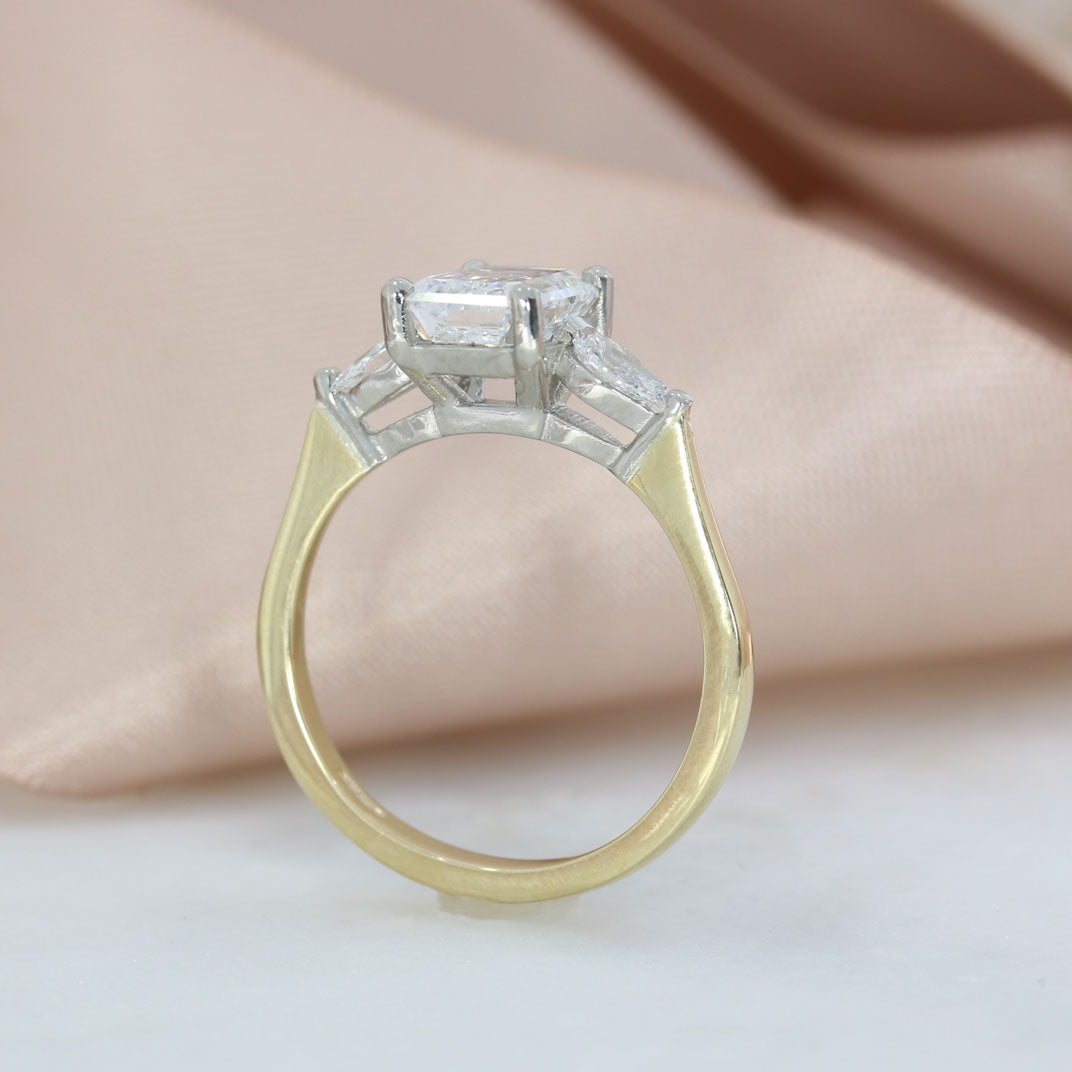 9ct Gold & Platinum Certified Claw Set Emerald Cut & Pear Shape Lab Grown Diamond Ring 2.38ct