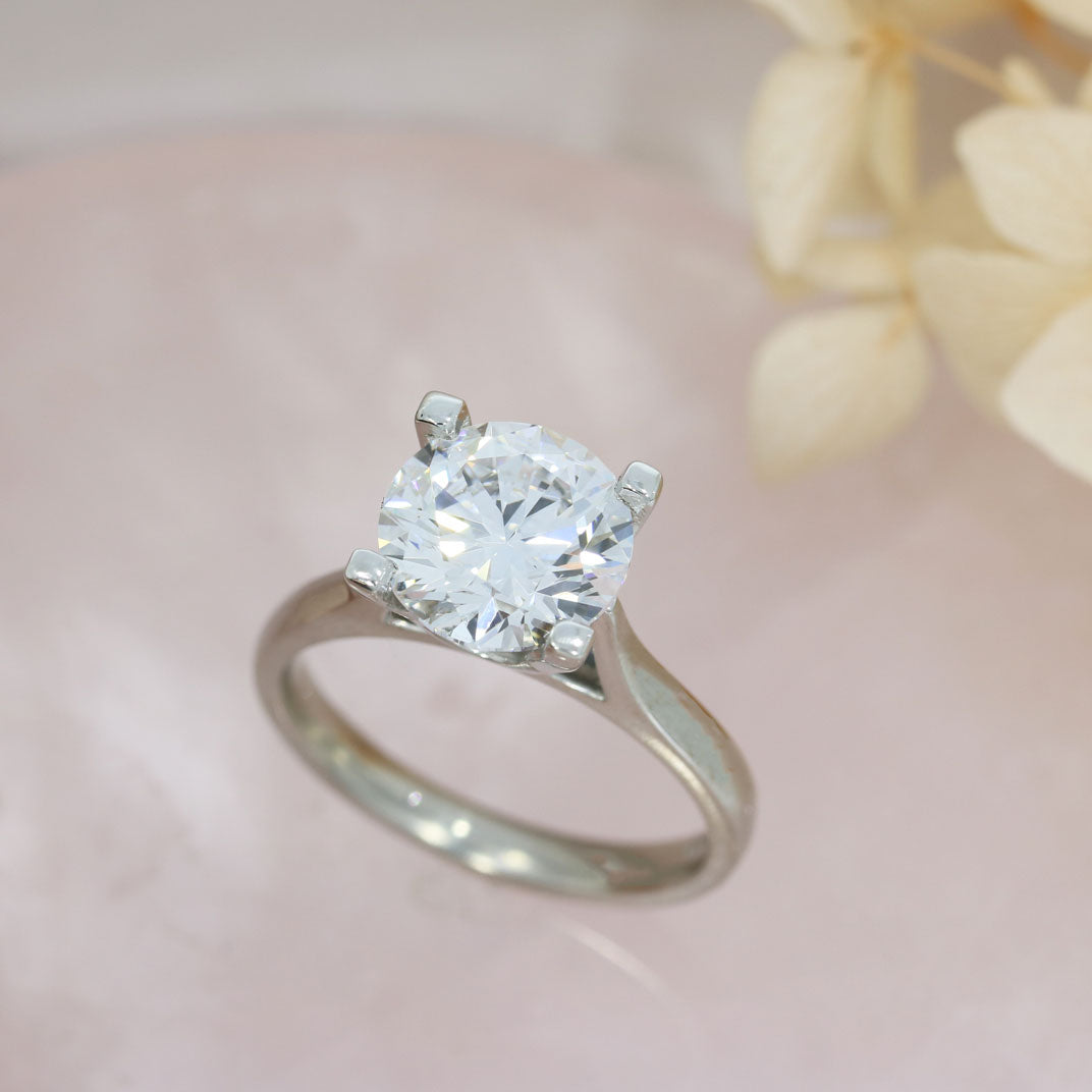 Platinum Certified Lab Grown Brilliant Cut Diamond Solitaire Ring 3.00ct D VS2