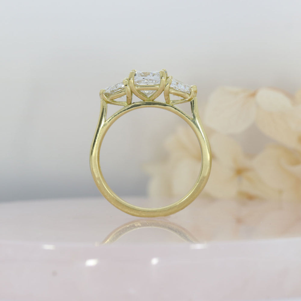 18ct Gold Princess & Trillion Cut Lab Grown Diamond 3 Stone Ring 1.67ct