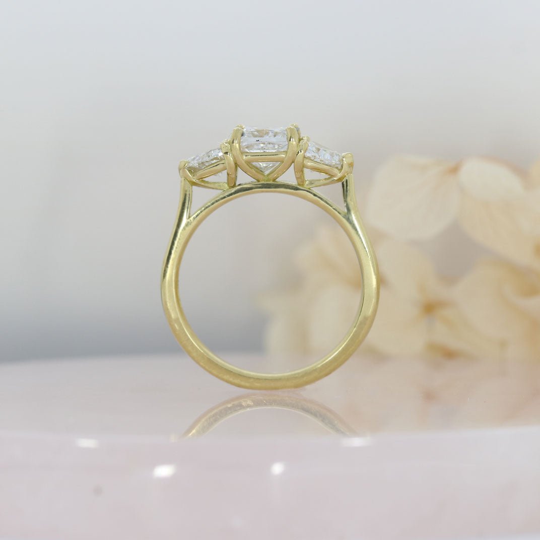 18ct Gold Princess & Trillion Cut Lab Grown Diamond 3 Stone Ring 1.67ct