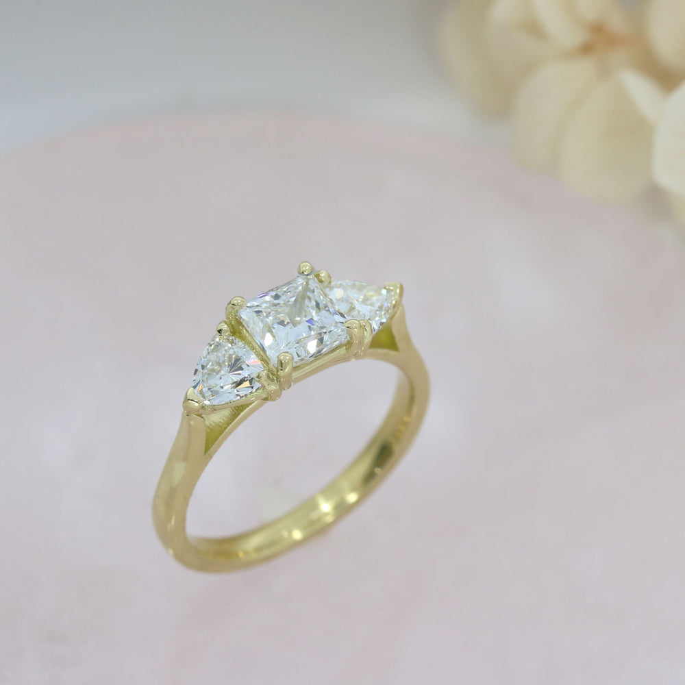 18ct Gold Princess & Trillion Cut Lab Grown Diamond 3 Stone Ring 1.67ct