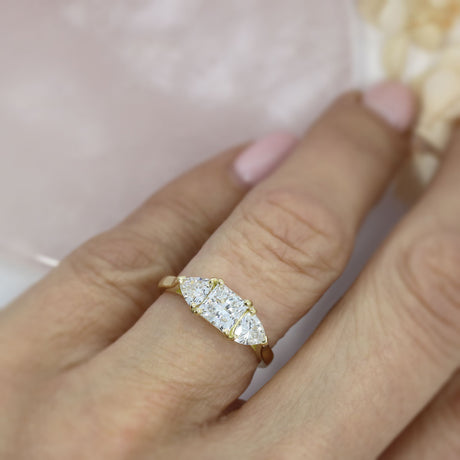 18ct Gold Princess & Trillion Cut Lab Grown Diamond 3 Stone Ring 1.67ct