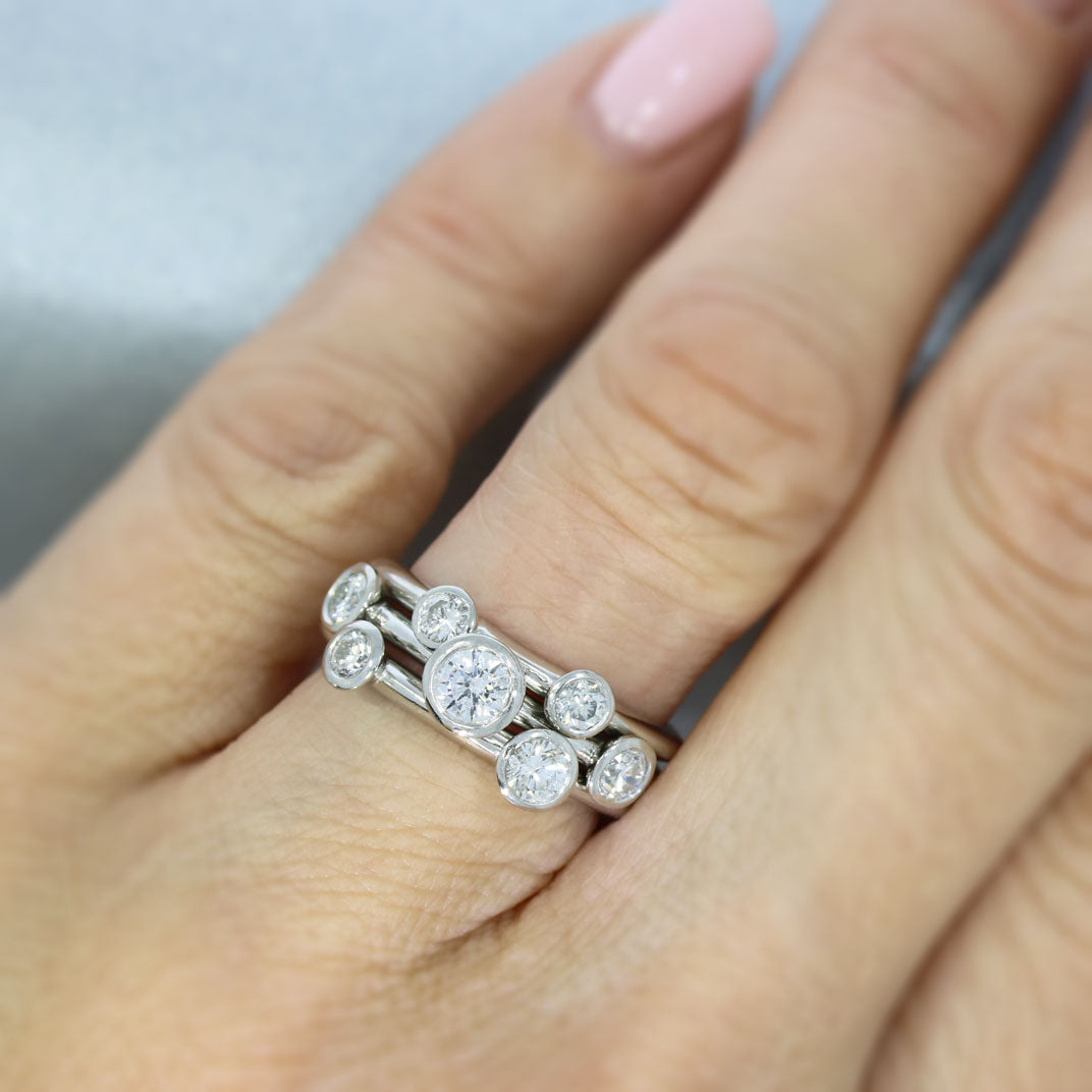 Platinum 3 Row Diamond Stacking Bubble Ring 1.14ct