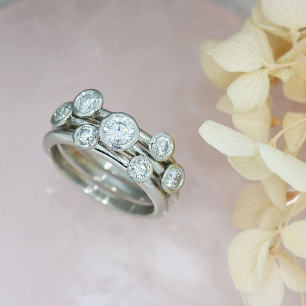 Platinum 3 Row Diamond Stacking Bubble Ring 1.14ct