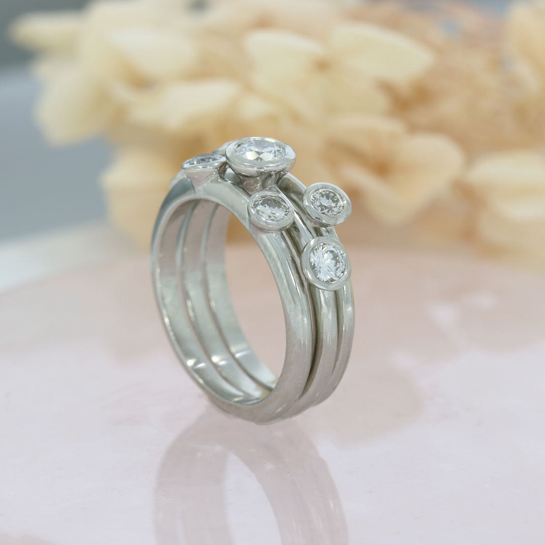 Platinum 3 Row Diamond Stacking Bubble Ring 1.14ct